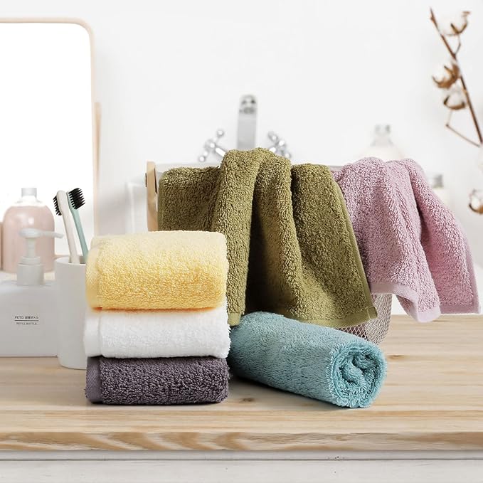 SEMAXE 100% Cotton Washcloths 12-Pack, 13 × 13 Inch Soft Luxury Face Towels – Super Absorbent & Quick-Dry, Premium Cloth with Hanging Loop, Oeko-TEX Certified, Gift-Ready Box, Purple