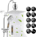 Hibbent Dual Filter All Metal 10"Rainfall Showerhead Combo, High Pressure Filter Shower Head with 10-Spray Mode Handheld, Innovative 4-way Diverter with Pause Mode, 71'' Shower Hose and Holder, Chrome