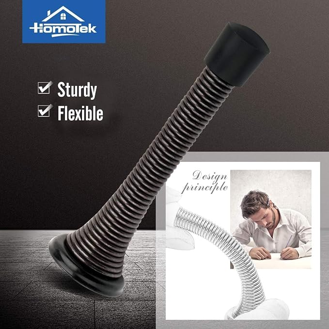 HOMOTEK 30 Pack Oil Rubbed Bronze Spring Door Stops,3-1/8” Heavy Duty Door Stop - Flexible Spring Door Stopper with Low Mounted Black Rubber Bumper Tips