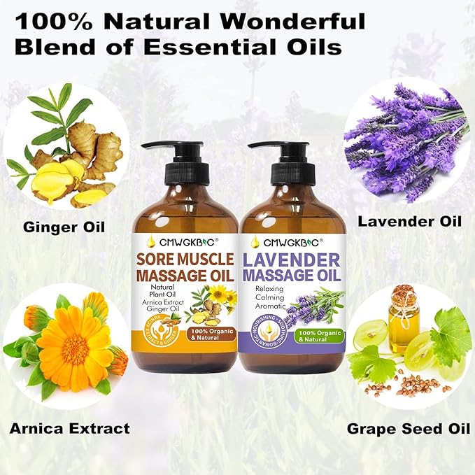 Massage Oil for Massage Therapy,Lymphatic Drainage-Ginger Oil Sore Muscle Arnica Oil &Lavender Oil Relaxing Massage Oils for Date Night,Massage Ball,Christmas Gifts for Men,Stocking Stuffers for Women