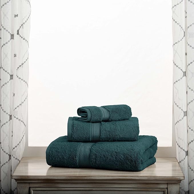 Superior Egyptian Cotton Pile 3 Piece Towel Set, Includes 1 Bath, 1 Hand, 1 Face Towel/Washcloth, Ultra Soft Luxury Towels, Thick Plush Essentials, Guest Bath, Spa, Hotel Bathroom, Teal