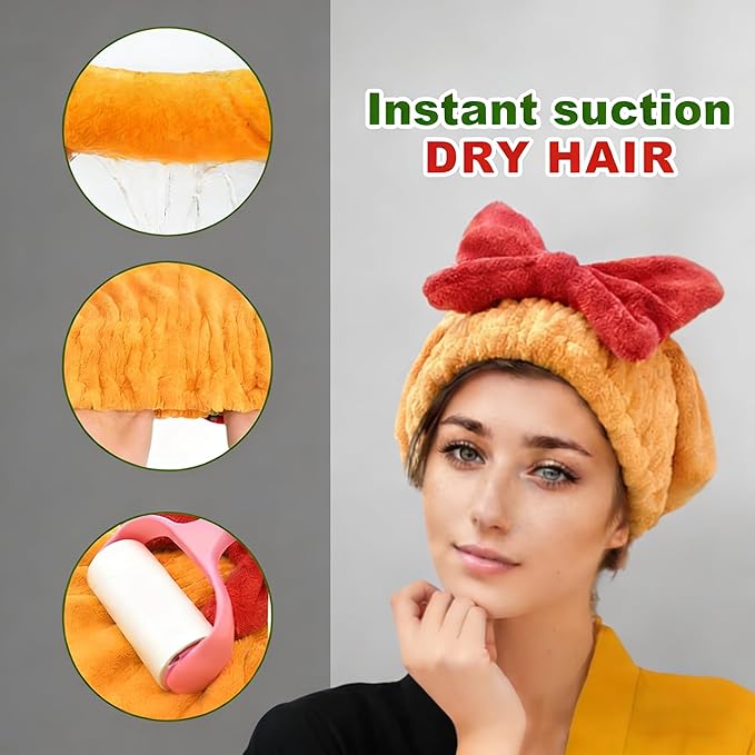 (2PC Red + Pink) Women's Super Absorbent Towel Pack Ultra Fine Fiber Quick Drying Towel Soft Bow Tie Set to Reduce Hairiness Lightweight Hair Blow Towel Suitable for All Hair Types