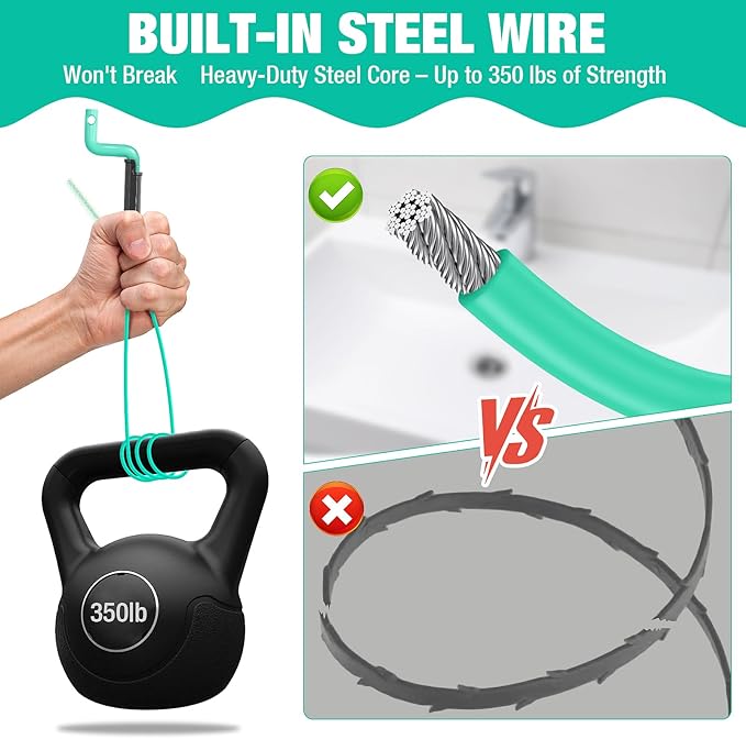 55inch Steel Core Drain Clog Remover Tool With Rotating Handle, Slim Snake Drain Hair Removal Tool For Narrow Pipes, Sinks, Showers, Toilets, Clears Hair, Blockages With Sink Drain Cleaner (5pcs)