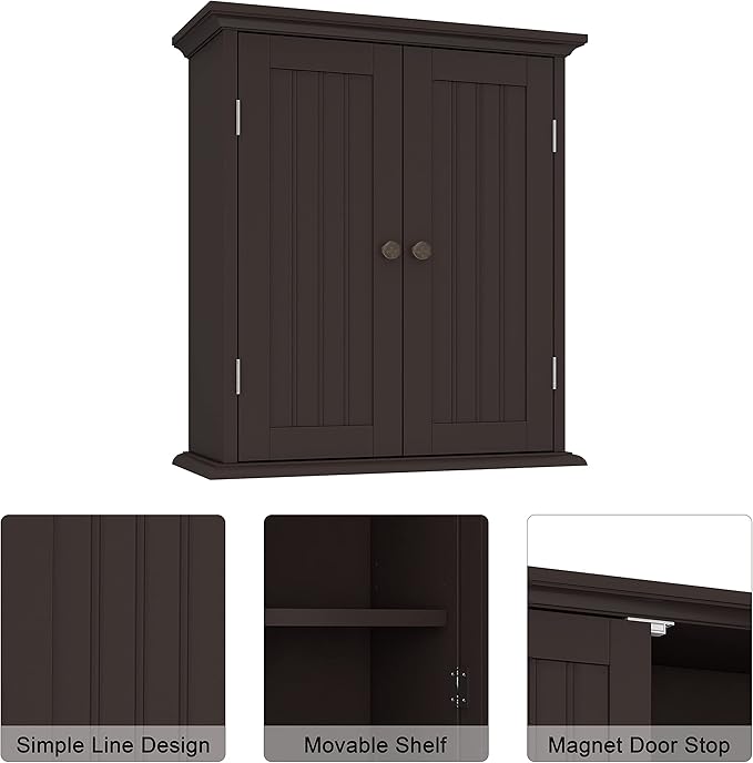 ChooChoo Bathroom Wall Cabinet, Over The Toilet Space Saver Storage Cabinet, Medicine Cabinet with 2 Door and Adjustable Shelves, Cupboard