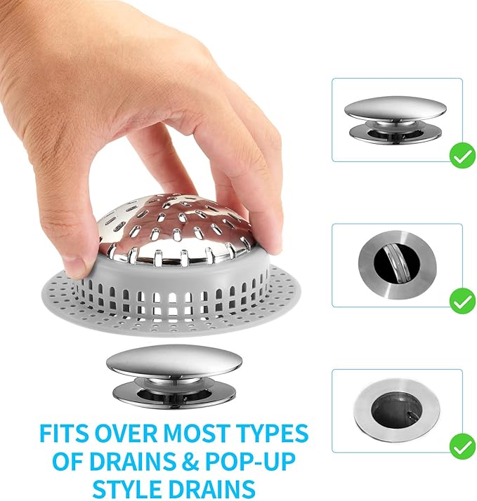 Shower Drain Hair Catcher, Shower Drain Cover, Bathtub Drain Hair Catcher for Pop-Up & Regular Drains