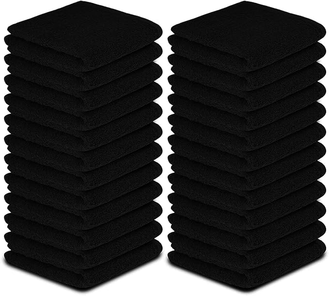 Softolle 100% Cotton Washcloths 24 Pack (12x12 Inches) Soft, Highly Absorbent Washcloth, Face Towels, Wash Cloths for Face, Ring Spun, Bulk Pack (Black)