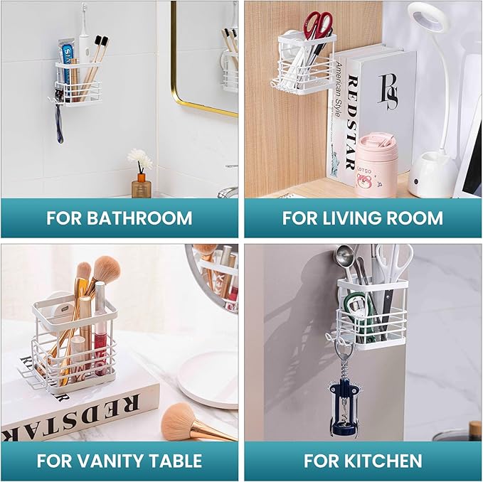 TAILI Patented Suction Cup Toothbrush Holder, Stainless Steel Anti-Puddling Toothbrush Shower Holder, No Drilling Removable Organizer for Bathroom Toothpaste, Razor, Kitchen and Office Items, White