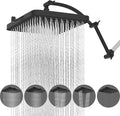 Hibbent Rain Shower Head, 13'' High Pressure Rainfall 5 Spray Mode Showerhead with 16" Shower Head Extension Arm, Solid Brass Adjustable Shower Arm Extender, Waterfall fixed Showerheads, Matte Black
