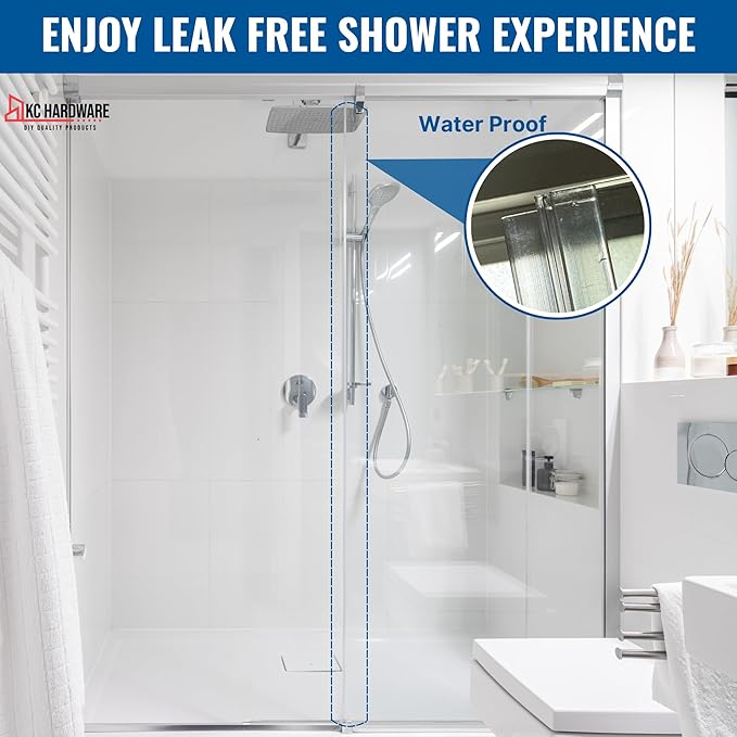 KC Hardware 85 Inch Frameless Shower Door Side Seal Strip, H-Type Glass Shower Door Seal Strip (180 Degree) for 1/4 Inch(4-6mm) Thick Glass, Water Guard That Prevents leaks, Ultra Clear (Pack of 3)