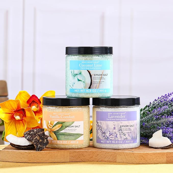 Bath Salts for Soaking, Spa Luxetique Epsom Salts Gifts Set for Women, 3.17lbs Bath Salts for Women, Epsom Salts for Soaking, Mother's Day Christmas Gifts for Woman Mom