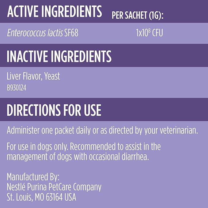 Purina Pro Plan Veterinary Supplements FortiFlora Canine Probiotics for Dogs, Helps Digestive Gut Health and Diarrhea - 30 ct. Box