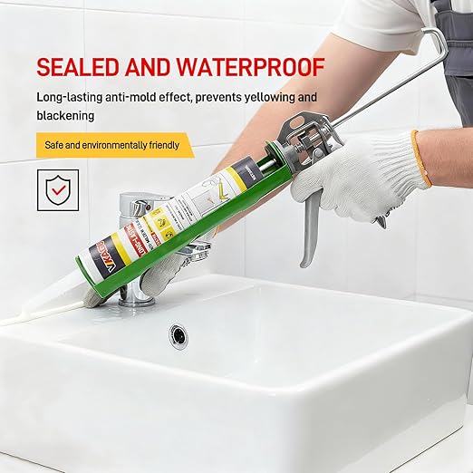 VGS 798 Professional Silicone Sealant Caulk 10.15 Oz Cartridge, 4 Pack - for Kitchen & Bathroom, Clear 100% Waterproof Silicone Sealant, Shrink-Resistant & Crack-Resistant