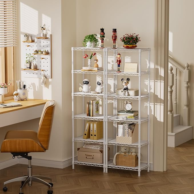 Small 6 tire Shelves Storage Wire Shelving Unit Metal Shelf Adjustable Organizers Storage Shelving for Bathroom Laundry Room Kitchen Pantry10”D x 16”W x 60”H White