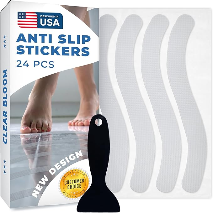 Anti Slip Shower Stickers 24 PCS, Invisible Non-Slip Shower Strips for Adults, Premium Adhesive Bath Tub Stickers (Clear)