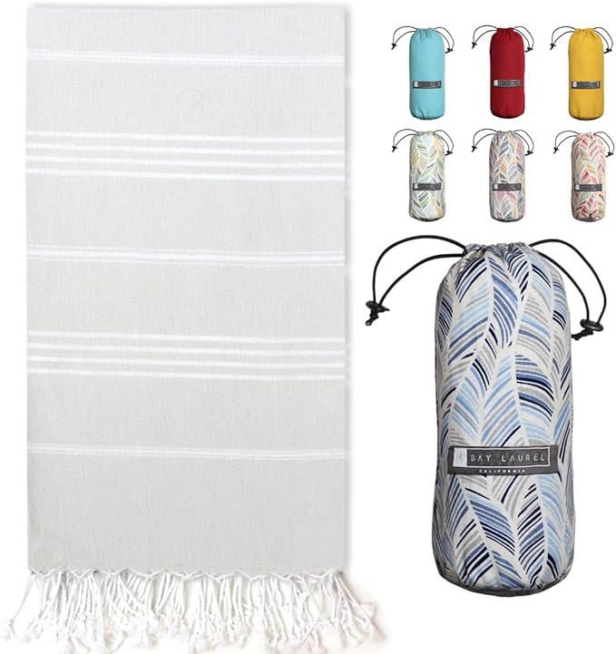 BAY LAUREL Turkish Beach Towel with Travel Bag 39 x 71 Quick Dry Sand Free Lightweight Large Oversized Towels Light