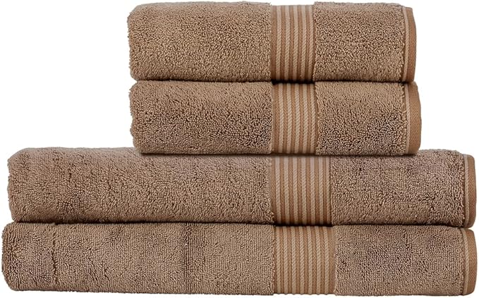 Christy Supreme Hygro 4 Piece Towel Set | Mocha | 100% Luxury Supima Cotton | Ultra Soft | Super Absorbent | 650GSM |2 Bath Sheets 2 Hand Towels