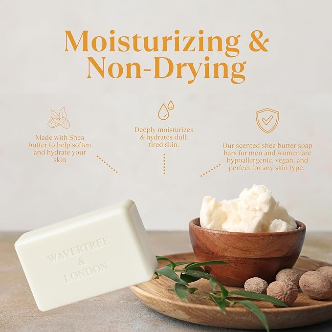 Wavertree & London Daisy & Lily Scented Natural Soap (2 Bars), 7oz Moisturizing French Triple Milled Soap Bars enriched with shea butter - Pure Plant Based Bath & Body Bars for All Skin Types
