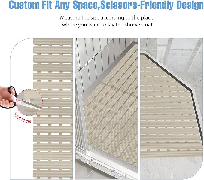 Shower Mat Non-Slip Bath Mat for Tub and Shower Stall,200+ Suction Cups with Drain Holes, Quick Dry Machine Washable, Extra Grip for Elderly and Baby, Bathroom Essentials 24x24 Inch (Light Brown)