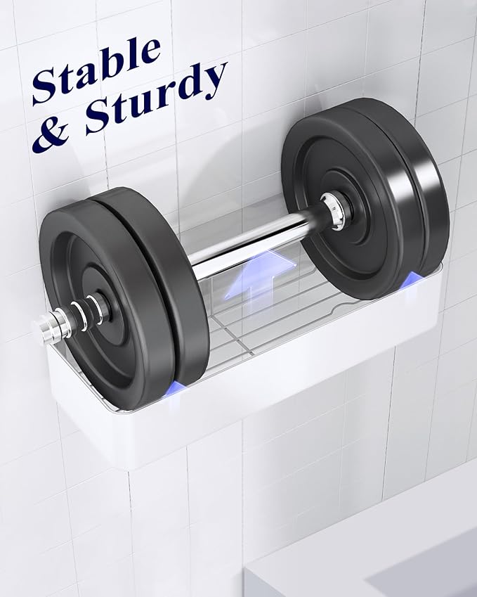Kitsure Shower Caddy - 2 Pack Adhesive Shower Organizer, Rustproof Metal Shelves, No-Drill Bathroom Organizers and Storage, White, Large