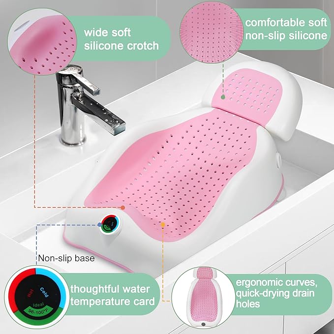 Baby Bath Support Newborn Bathtub with Thermometer,Foldable Baby Tubs for Newborns Baby Bathtub,Sink Baby Bath Tub for Newborn Tub Infant Bathtub Baby Bather,Baby Tub Baby Bath Essential (Pink White)