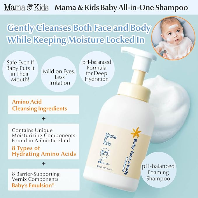 Mama&Kids Baby Face & Body Shampoo 15.55 fl oz (470ml) Baby Soap and Shampoo, Hypoallergenic All-in-one body shampoo for baby