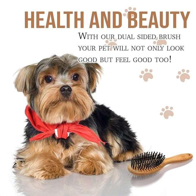 KylePet Dog Brush, Double Sided Pet Slicker Brush with Bamboo Handle for Dogs and Cats Long Hair Pets Grooming Comb for Removing Shedding, Tangles and Dead Undercoat