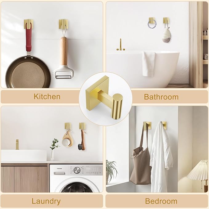 5 Pieces Bathroom Hardware Set Brushed Gold Towel Bar Set Includes 23.6” Towel Bar, Towel Ring Holder, Toilet Paper Holder and Two Towel Hooks, Bathroom Accessories Set SUS304 Wall Mounted