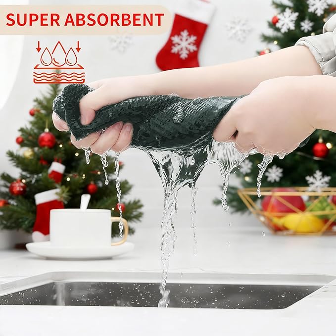Homaxy 100% Cotton Waffle Weave Kitchen Dish Cloths, Ultra Soft Absorbent Quick Drying Dish Towels, 12 x 12 Inches, 12-Pack, Blackish Green