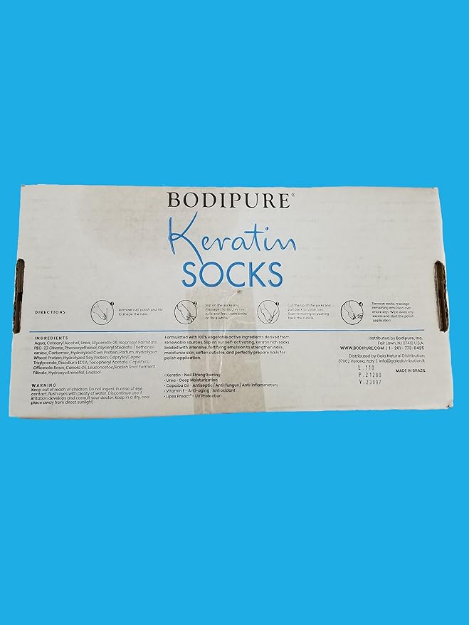 Bodipure All-In-1 Moisturizing Foot Mask | Keratin & Vitamin E Foot Mask for Dry Cracked Feet, Callus & Heel Softening | Easy-to-Use Pedicure Foot Repair | Chemical-free Feet Treatment | 50 Pairs