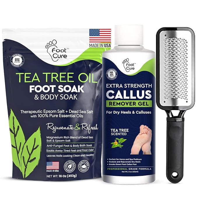 Tea Tree Foot Soak, Callus Remover Gel - Extra Strength Callus Remover Gel & Foot Soak With Epsom Salts For Calluses, Dry Cracked Heels, Toenail Fungus & Odor - Pedicure for Tired Feet