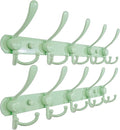 Dseap Coat Rack Wall Mounted - 5 Tri Hooks, Heavy Duty, Stainless Steel, Metal Coat Hook Rail for Coat Hat Towel Purse Robes Mudroom Bathroom Entryway (Green, Pack of 2)