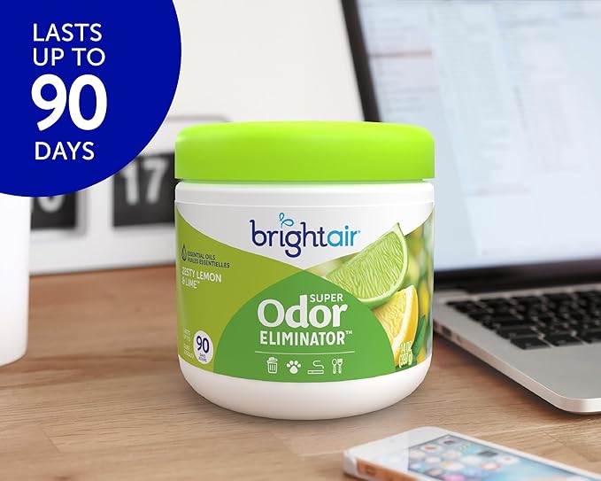 Bright Air 14 oz. Super Odor Eliminator, For Medium-Size Spaces, Zesty Lemon & Lime Scent, Case of 6, Air Freshener, Natural Essential Oils, Lasts Up to 90 Days Each