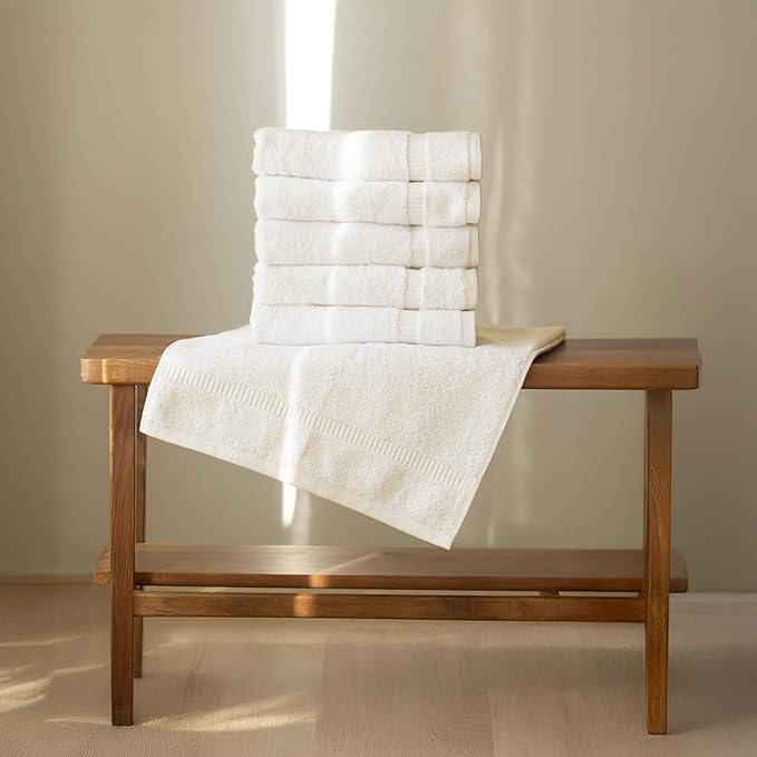 SALBAKOS 100% Turkish Cotton Hand Towel Set of 6 16x30 inch | Heirloom Quality | Hotel & Spa Collection | Ultra Soft, Super Absorbent, Long Lasting Hand Towels | Made in Turkey (Ivory, 6 Hand Towels)