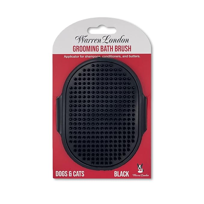 Warren London 2-in-1 Bath & Groom Brush for Dogs & Cats – Black Silicone Scrubber & Applicator for Shampoo, Hydrating Butter or Leave-In Conditioner – Gentle Massaging Grip