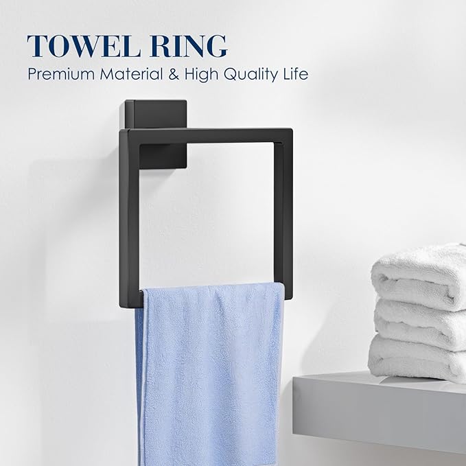 7-Pieces Towel Racks for Bathroom, SUS304 Matte Black Bathroom Accessory Set, Stainless Steel Black Bathroom Accessories, Stainless Steel Wall Mounted, Bath Towel Bar Set