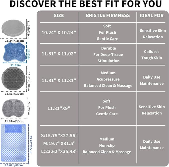 2 Pack Shower Foot Scrubber & Shower Back Scrubber Wall Mounted with Delicate Brush,Gentle Exfoliation Silicone Foot Scrubber for Shower,Non-Slip Back Washer for Shower(Grey and Grey)