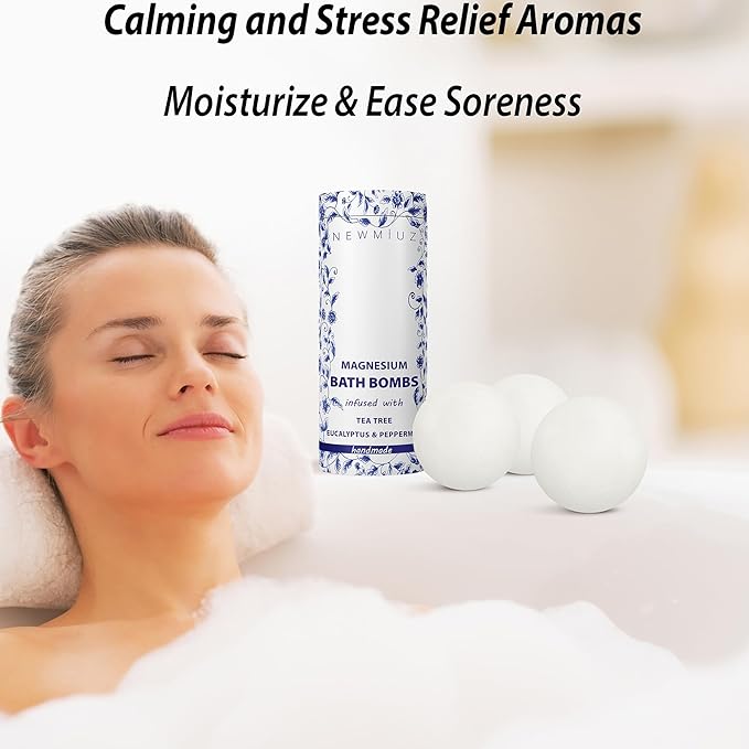 Magnesium Bubble Bath Bombs Long Lasting Foaming Sore Muscles Recovery Tea Tree Relaxing Stress Relief Calming Self Care Spa Gift for Birthday Christmas