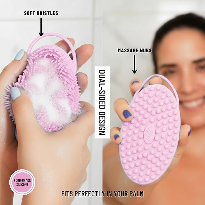 Silicone Body Scrubber for Shower - Gentle Exfoliating Back Scrubber with Soft Bristles - Avilana Premium Dual Sided Bath Brush Massage - Loofah Alternative for Sensitive Skin - Gift Women Men