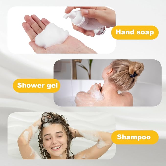 2oz Travel-Sized Foaming Pump Bottles, 4PCS Empty Foam Pump Bottle, Refillable Travel Size Mousse Bottle, Hand Soap Shampoo Lash Shampoo Foaming Soap Dispenser, BPA Free(Clear)