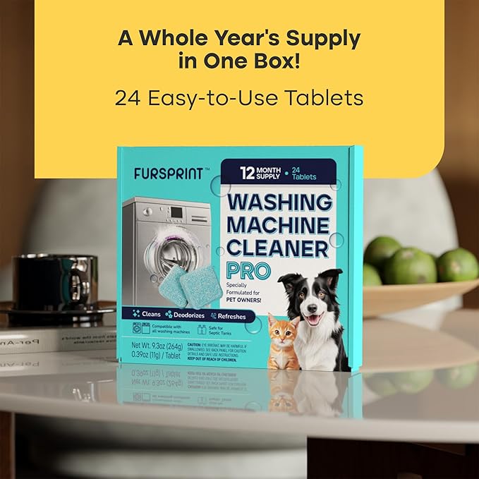 Washing Machine Cleaner Tablets - 24 Pack for a 12 Month Supply. Formulated for Pet Owners. Compatible with HE, Top & Front Load. Easily Removes Residue, Grime. Value Brand by Uproot Clean