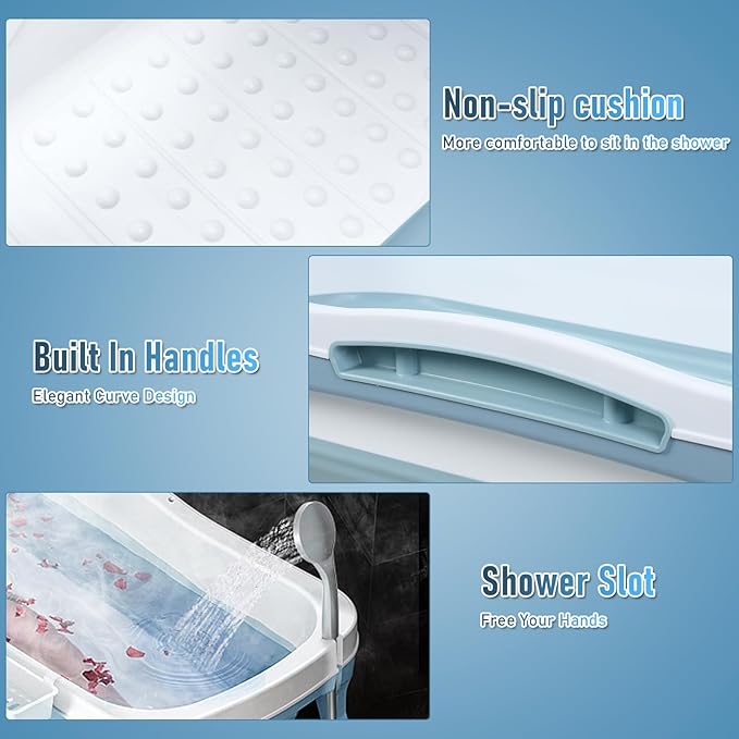 Portable Bathtub for Adult - Large 56'in Foldable Collapsible tub - Ergonomically Designed for the Ultimate Relaxing Soaking Bath. Ideal for Small Spaces - Quick,Folding Bathtub