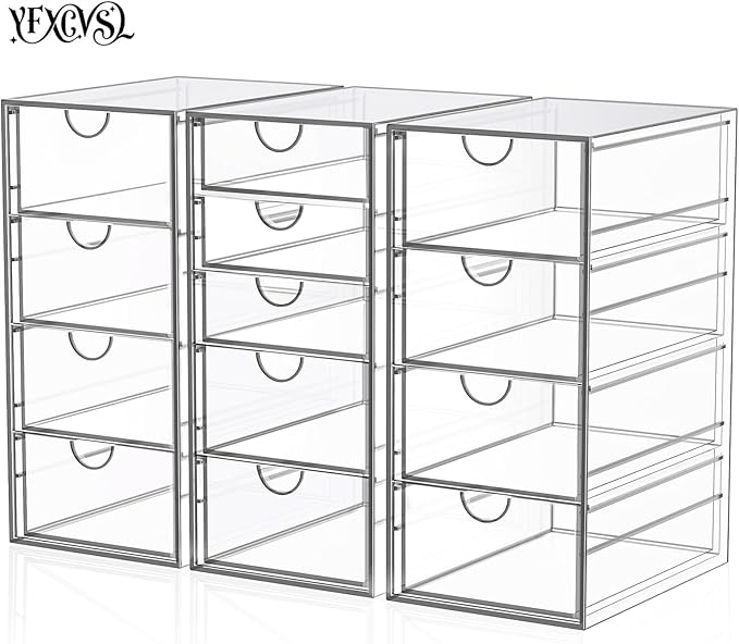 Acrylic Desk Organizers And Accessories With 13 Drawers, Office Desktop Drawers, Plastic Makeup Organizer Containers Bins With Drawers Desk Organization, Bathroom Organizers Storage Case Box Cube