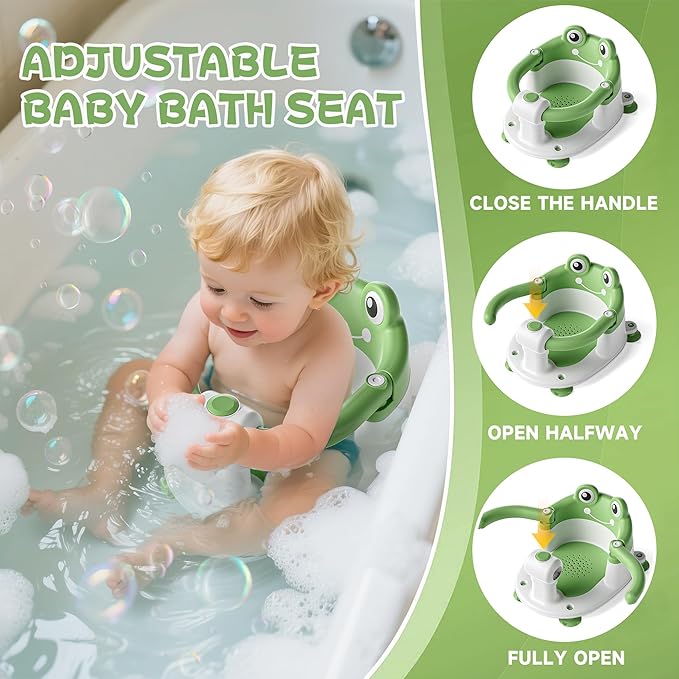 Baby Bath Seat for Babies 6 Months & Up - Toddler Bath Seats for Baby Sitting Up with 4 Suction Cups & Soft Cushion, Non-Slip Infants Shower Bathtub Chair for Newborn Boys Girls, Green