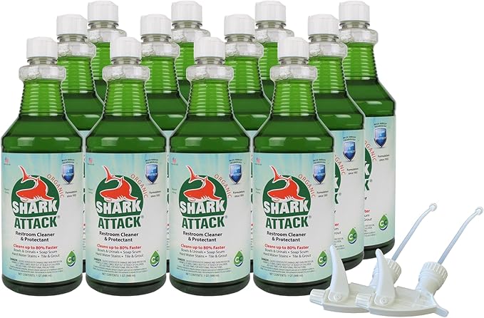 Shark Attack Organic - Bathroom Cleaner & Protectant, Shower Tile Cleaner, Soap Scum and Buildup Cleaner & Protectant - 32 oz (12)