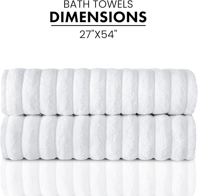 Classic Turkish Towels CTT Premium 2 Pack Bath Towels Set, Made with 100% Turkish Cotton, Spa & Hotel, Quick Drying Towels, Absorbent & Comfy | 27"x54" (White)
