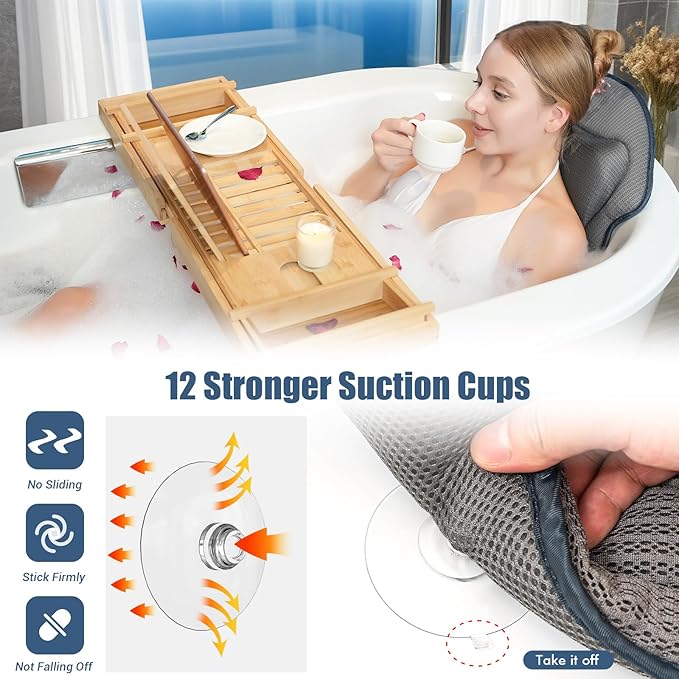 Full Body Bath Pillows for Tub Luxury Bathtub Pillow Cushion for Head,Shoulder,Back&Lumbar Support Thick Tub Pillow for Bathtub for Women Relaxing Soft 5D Air Mesh Mat 12 Non-Slip Power Suction Cups