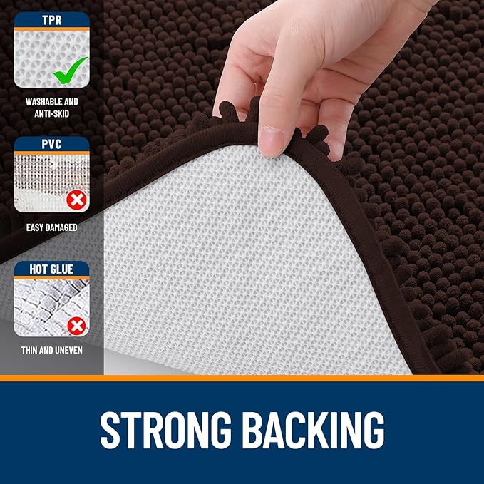 OLANLY Bathroom Rugs 59x24, Extra Soft Absorbent Chenille Bath Rugs, Rubber Backing Quick Dry, Machine Washable Bath Mats for Bathroom Floor, Tub and Shower, Home Decor Accessories, Brown