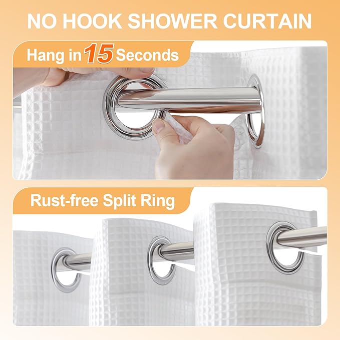 River Dream Stall Cotton Blend No Hooks Needed Shower Curtain with Snap in Liner, Water Repellent, Hotel Grade (White, 36"x74")