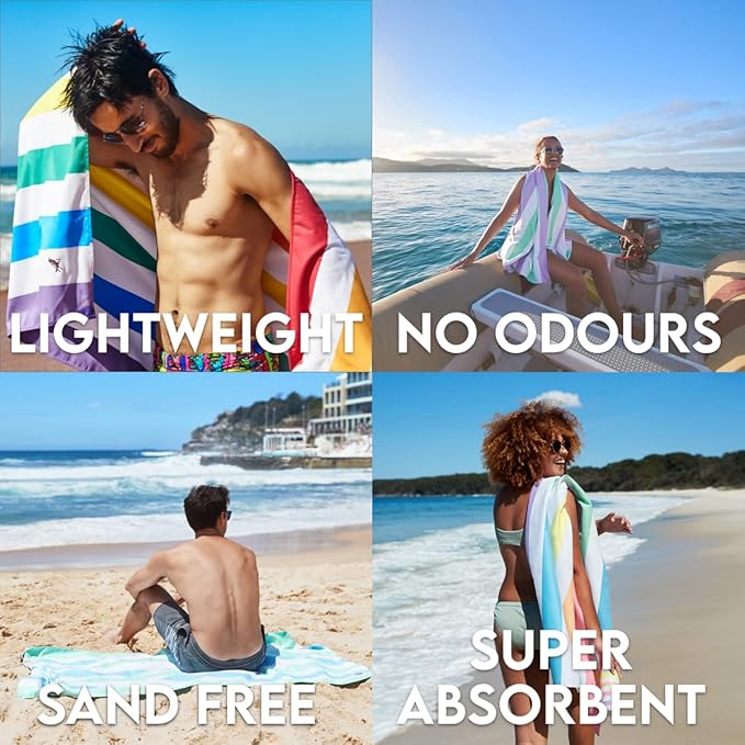Dock & Bay Customized Beach Towel - Quick Dry, Sand Free - Compact, Lightweight - 100% Recycled - Includes Bag - Summer - Rainbow Skies - Large