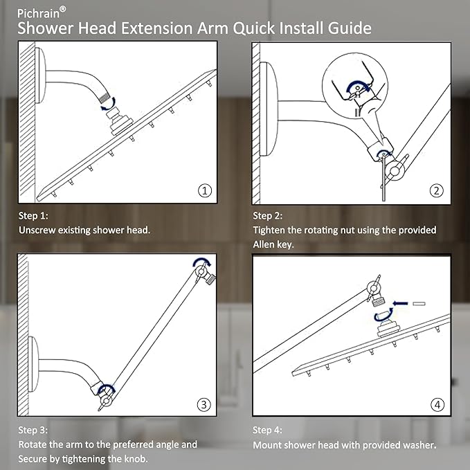 Shower Head Extension Arm, Adjustable Shower Head Arm Extender with Locking Set Screw, G1/2 Connector for Fixed/Rain/Handheld Showerheads, Easy Installation (Brushed Nickel, 10 Inch)